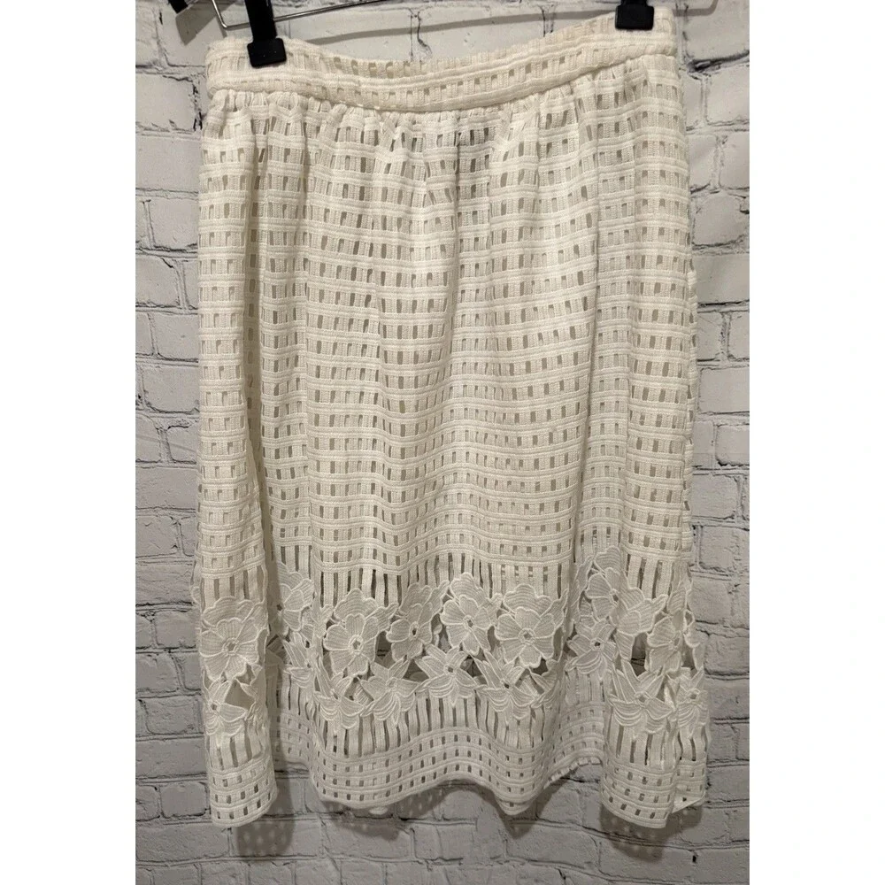 Blue Rain White Lace Cutout Midi Skirt Size Medium - Picture 5 of 9